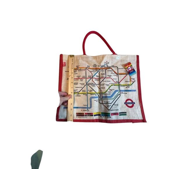 London Underground Jute Bag With Red Handles - Picture 4 of 7